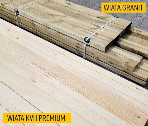 Wiata | KVH Sucha Premium - 410 x 525 cm - słupki 12x12x300 cm garażowa wolnostojąca - zastrzał łuk Wiata | KVH Sucha Premium - 410 x 525 cm - słupki 12x12x300 cm garażowa wolnostojąca - zastrzał łuk
