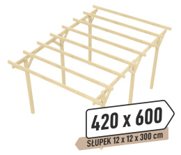 Wiata | KVH Sucha Premium - 420 x 600 cm - słupki 12x12x300 cm garażowa wolnostojąca - zastrzał prosty